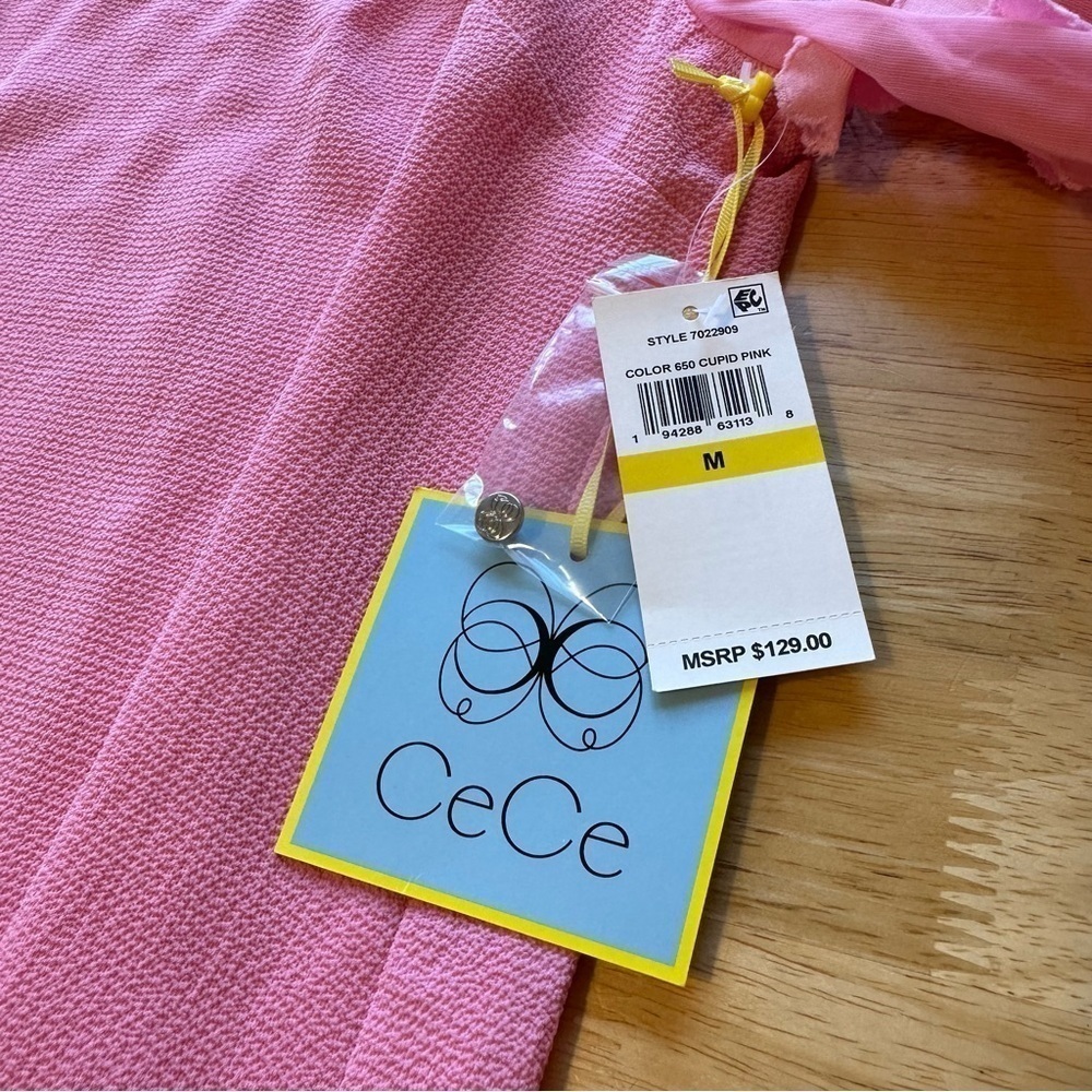 Cece NWT Sz M Medium Cupid Pink Sheer Sleeve Dress - Picture 4 of 11